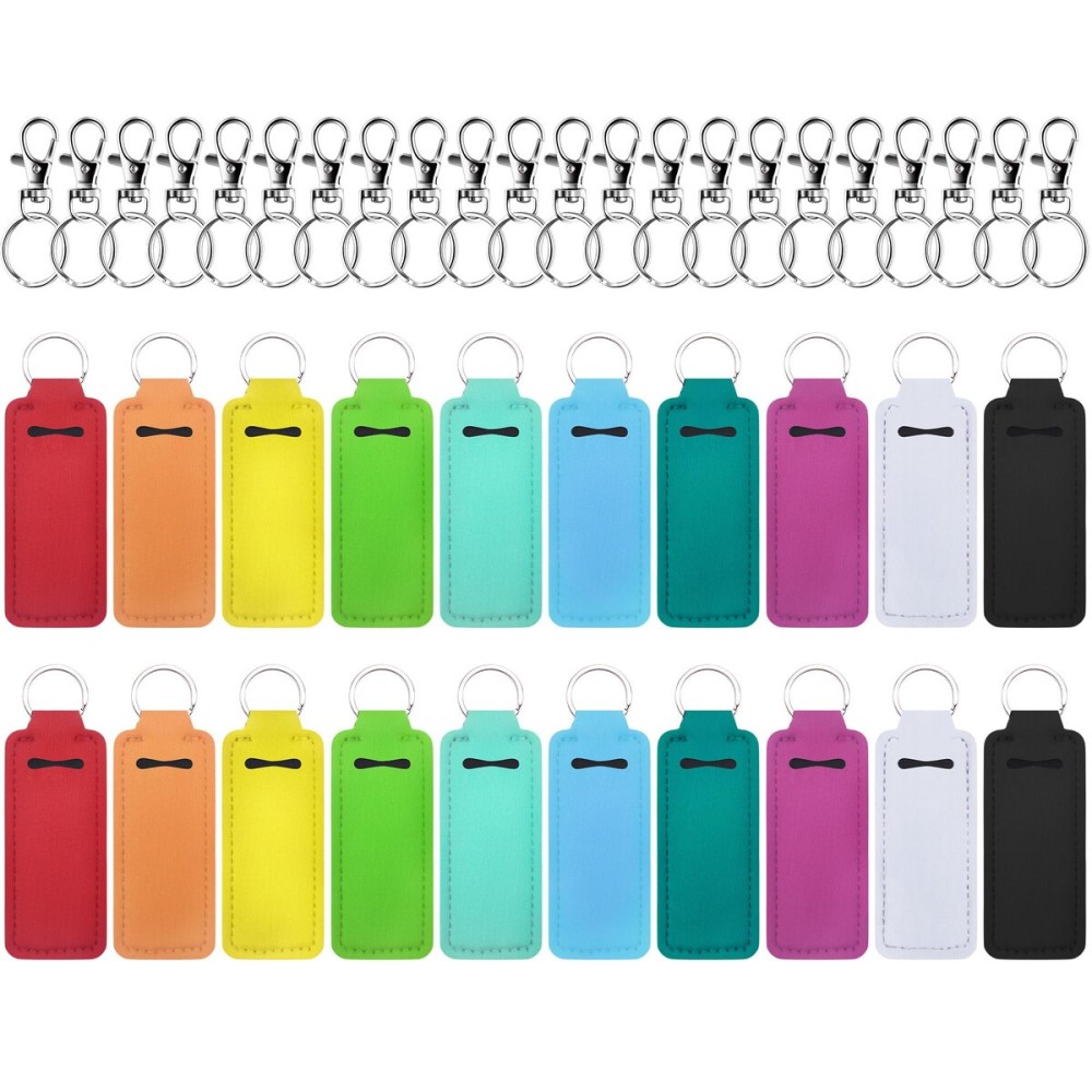 Duufin 20-Piece Chapstick & Lipstick Keychain Holder with Metal Clip Cords for Keychain, Purse, Backpack - 10 Bright Colors