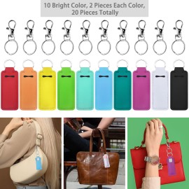 Duufin 20-Piece Chapstick & Lipstick Keychain Holder with Metal Clip Cords for Keychain, Purse, Backpack - 10 Bright Colors