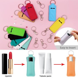 Duufin 20-Piece Chapstick & Lipstick Keychain Holder with Metal Clip Cords for Keychain, Purse, Backpack - 10 Bright Colors
