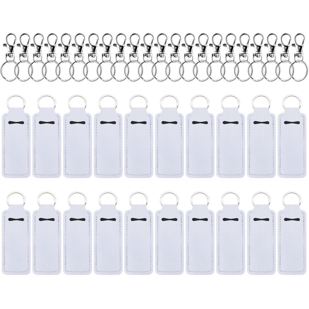 Duufin 20 Pieces Chapstick Holder Keychain Sublimation Chapstick Holder Blank Neoprene Lipstick Keychain Holder Metal Clip Cords Chapstick White Neoprene Chapstick Holder