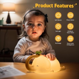 MAGOHMT Silicone Elephant Night Light for Kids - 3-Level Dimmable & Rechargeable LED Lamp, Touch Control Soft Animal Light for Nursery, Baby Room Decor