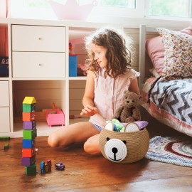 Uiifan 3 Pcs Baby Laundry Basket Bear Cute Round Cotton Rope Basket for Newborn Items Storage, Clothes, Toy, Blankets, Towels, Nursery, 9.45 x 9.45 Inches, Brown