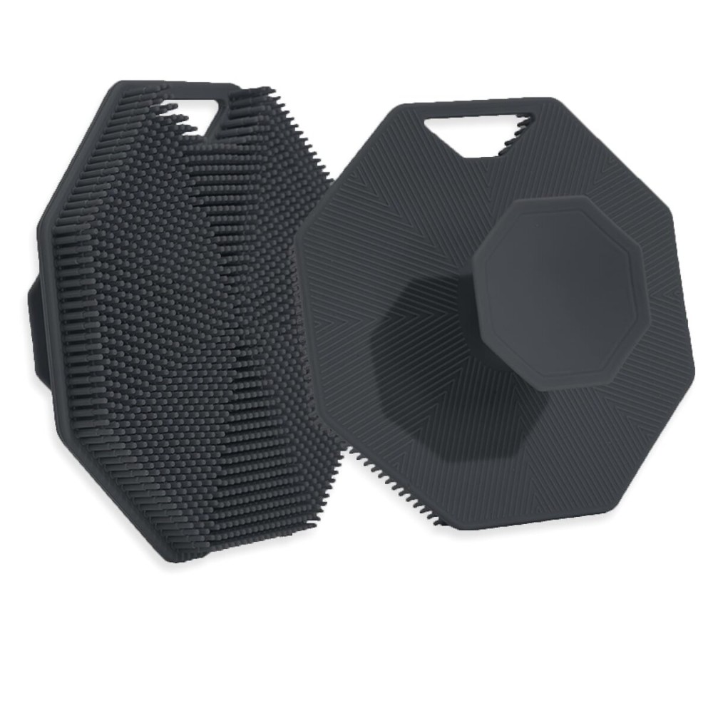 MIELIKKI Silicone Body Scrubber, Multi-Function Exfoliating Body Scrubber, Soft Shower Scrubber, Silicone Facial Cleansing Brush with Easy Grip Handle, Fits All Skin Types, Black