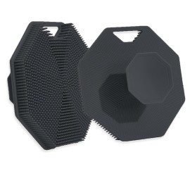 MIELIKKI Silicone Body Scrubber, Multi-Function Exfoliating Body Scrubber, Soft Shower Scrubber, Silicone Facial Cleansing Brush with Easy Grip Handle, Fits All Skin Types, Black