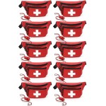 EMS XTRM Lifeguard Fanny Pack Red with Whistle Lanyard - Baywatch Style First Aid Hip Pack, Adjustable Strap, Cross Logo + Zipper Pouch, 10 Pack