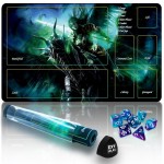 Extalas MTG Playmat TCG Playmat -Includes Storage Tube and 7 Dice-Experience Top-Tier Quality and Edge-Locking Waterproof and Non-Slip Mat! (playmat with Zones, 2-A Hero on a Horse)