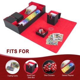 LEFORZ Card Deck Box,X-Large Premium Trading Card Storage Case with Mat and Dice Compartment,Magnetic Game Deck Display Case Compatible with MTG/TCG/Yugioh/Magic/Commander(BlackRed)