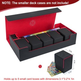 LEFORZ Card Deck Box,X-Large Premium Trading Card Storage Case with Mat and Dice Compartment,Magnetic Game Deck Display Case Compatible with MTG/TCG/Yugioh/Magic/Commander(BlackRed)