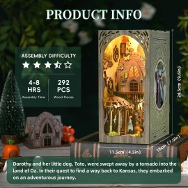 MiniCity DIY Book Nook Kit, DIY Miniature Dollhouse Booknook Kit, Wooden 3D Puzzle Bookend Bookshelf Insert Decor with LED Light for Teens and Adults (Dorothy\'s Journey)