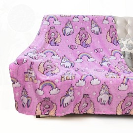 COMFAR Mermaid Blanket for Girls 4-6, Mermaid Gifts, Kids Blanket, 40x 50, Pink, Glow in the Dark