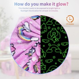 COMFAR Mermaid Blanket for Girls 4-6, Mermaid Gifts, Kids Blanket, 40x 50, Pink, Glow in the Dark