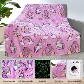 COMFAR Mermaid Blanket for Girls 4-6, Mermaid Gifts, Kids Blanket, 40x 50, Pink, Glow in the Dark
