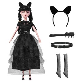 DBYWIUB 11.5 inch Girls Doll, Soft Body, Black Hair, Black Heels, Dress & Accessories