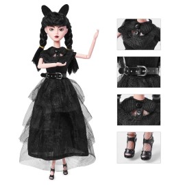 DBYWIUB 11.5 inch Girls Doll, Soft Body, Black Hair, Black Heels, Dress & Accessories