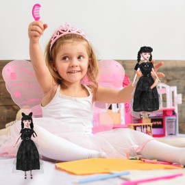 DBYWIUB 11.5 inch Girls Doll, Soft Body, Black Hair, Black Heels, Dress & Accessories