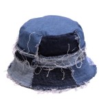 BLUEGLORY Cotton Stitching Patchwork Denim Distressed Bucket Hat, Sun Hat, Hat for Men and Women (YFLM)