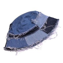 BLUEGLORY Cotton Stitching Patchwork Denim Distressed Bucket Hat, Sun Hat, Hat for Men and Women (YFLM)