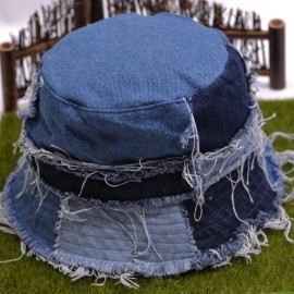 BLUEGLORY Cotton Stitching Patchwork Denim Distressed Bucket Hat, Sun Hat, Hat for Men and Women (YFLM)