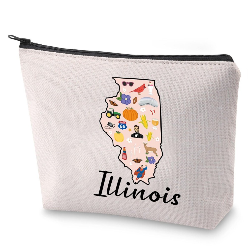 BLUPARK Illinois Map Cosmetic Bag Chicago Gift Illinois Travel Makeup Bag Gift For Future Illinoisan (Illinois) BLUPARK Illinois Map Cosmetic Bag Chicago Gift Illinois Travel Makeup Bag Gift For Future Illinoisan (Illinois)