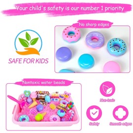 Play Sand Kit for Girls, Ice Cream Sensory Bin Sandbox, Creative Bake Shop with 2.2lbs Magic Sand, Ice Cream & Cake Models, Cleaning Tools, Pretend Beach Cake Stand Toys Gift for Toddler Ages 3-8