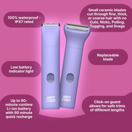 HAPPY CURVES Smoothie Bikini Trimmer - Electric Razor for Women, Waterproof Hair Groomer with Adjustable Guards, Personal Shaver for Pubic Hair, Ladies Intimate Shaver and Body Trimmer (Berry)