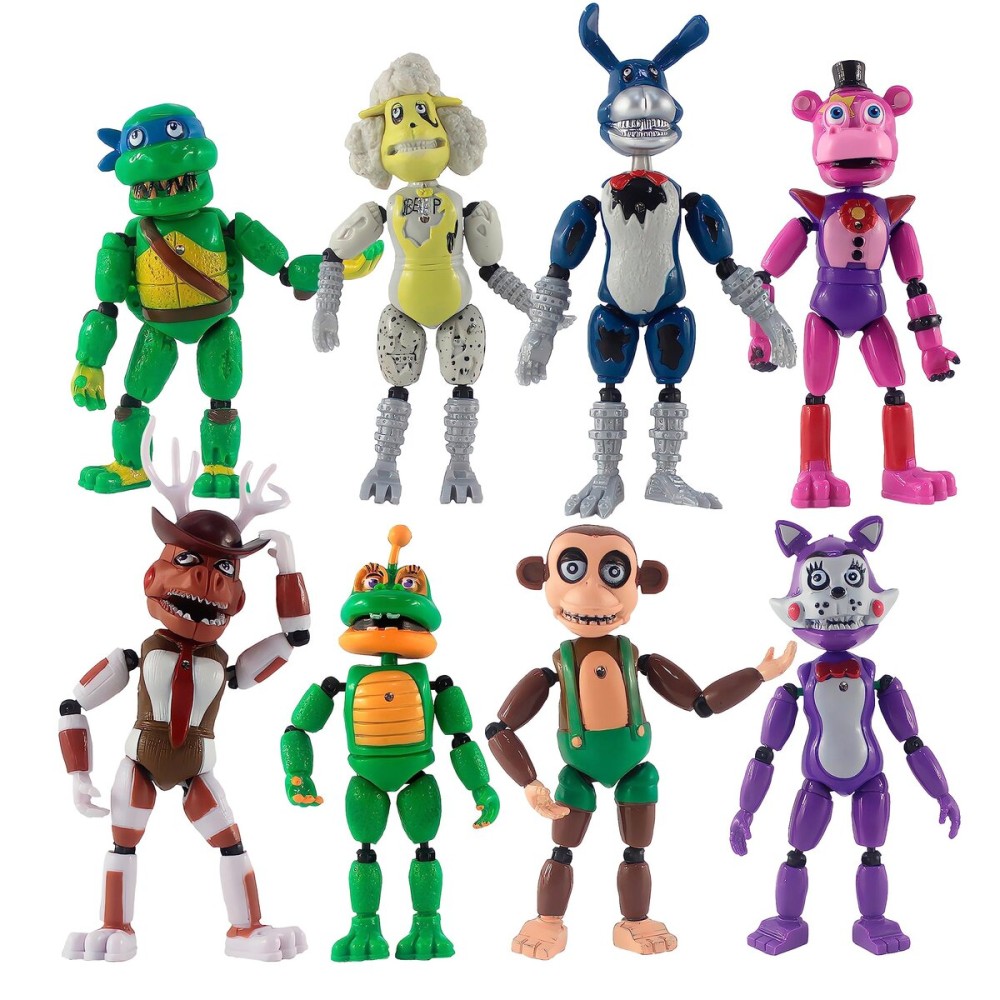 Toysvill 8pcs Inspired by Game Five Nights Toys | Set Candy\'s FNAF Action Figure [Sheep, Cindy Cat, Happy Frog, Mr. Hippo, Nightmare Bonnie, Turtle Swordsman, Chester Chimpanzee, Reindeer]