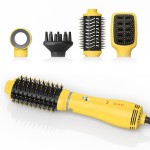 IG INGLAM Hair Dryer Brush, 4-in-1 Detachable Blow Dryer Brush, Ionic Diffuser Hair Dryer & Styler Volumizer with Oval Titanium Barrel, One-Step Hot Air Blowout Brush, Updated Push Switch, Yellow