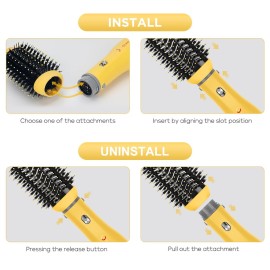 IG INGLAM Hair Dryer Brush, 4-in-1 Detachable Blow Dryer Brush, Ionic Diffuser Hair Dryer & Styler Volumizer with Oval Titanium Barrel, One-Step Hot Air Blowout Brush, Updated Push Switch, Yellow
