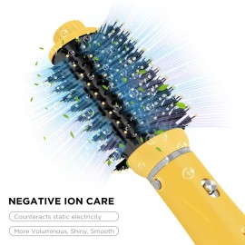 IG INGLAM Hair Dryer Brush, 4-in-1 Detachable Blow Dryer Brush, Ionic Diffuser Hair Dryer & Styler Volumizer with Oval Titanium Barrel, One-Step Hot Air Blowout Brush, Updated Push Switch, Yellow