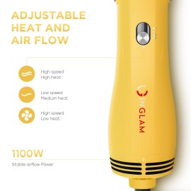 IG INGLAM Hair Dryer Brush, 4-in-1 Detachable Blow Dryer Brush, Ionic Diffuser Hair Dryer & Styler Volumizer with Oval Titanium Barrel, One-Step Hot Air Blowout Brush, Updated Push Switch, Yellow