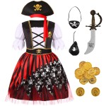 Dormstop Kids Pirate Costume Girls Deluxe Buccaneer Dress Set for Halloween Party Dress Up (5-7 Years)