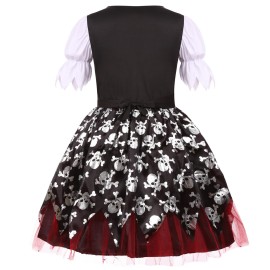 Dormstop Kids Pirate Costume Girls Deluxe Buccaneer Dress Set for Halloween Party Dress Up (5-7 Years)