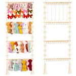 Headband Holder - Bow Holder for Baby Girl - Macrame Bow Organizer for Baby Girl w/ 48 Metal Hooks, 6 Slings & Wooden Bead - Space Saving Baby Bow Organizer - Ideal Baby Bow Holder for Expecting Moms