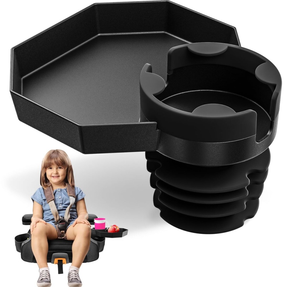 Kids Travel Tray - Large Base - Car Seat and Car Cup Holder Tray - Tray for Snacks, Entertainment, Toys - Includes Cup Holder - Fits Most Car Seats
