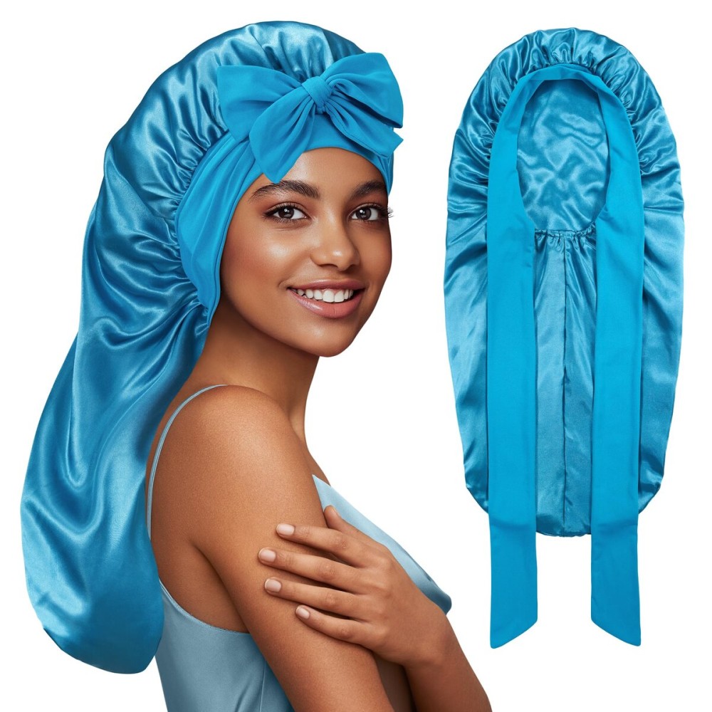 PHILIGHTS Long Bonnet with Tie Band, Satin Silk Hair Bonnet for Sleeping Women, Double Layer Sleep Bonnets for Women, Silky Sleep Cap for Curly Hair & Braids PHILIGHTS Long Bonnet with Tie Band, Satin Silk Hair Bonnet for Sleeping Women, Double Layer Sleep Bonnets for Women, Silky Sleep Cap for Curly Hair & Braids