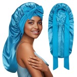 PHILIGHTS Long Bonnet with Tie Band, Satin Silk Hair Bonnet for Sleeping Women, Double Layer Sleep Bonnets for Women, Silky Sleep Cap for Curly Hair & Braids