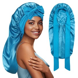 PHILIGHTS Long Bonnet with Tie Band, Satin Silk Hair Bonnet for Sleeping Women, Double Layer Sleep Bonnets for Women, Silky Sleep Cap for Curly Hair & Braids