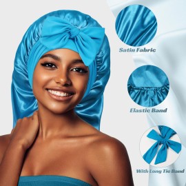 PHILIGHTS Long Bonnet with Tie Band, Satin Silk Hair Bonnet for Sleeping Women, Double Layer Sleep Bonnets for Women, Silky Sleep Cap for Curly Hair & Braids PHILIGHTS Long Bonnet with Tie Band, Satin Silk Hair Bonnet for Sleeping Women, Double Layer Sleep Bonnets for Women, Silky Sleep Cap for Curly Hair & Braids