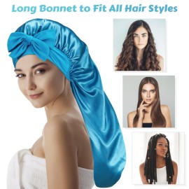 PHILIGHTS Long Bonnet with Tie Band, Satin Silk Hair Bonnet for Sleeping Women, Double Layer Sleep Bonnets for Women, Silky Sleep Cap for Curly Hair & Braids PHILIGHTS Long Bonnet with Tie Band, Satin Silk Hair Bonnet for Sleeping Women, Double Layer Sleep Bonnets for Women, Silky Sleep Cap for Curly Hair & Braids
