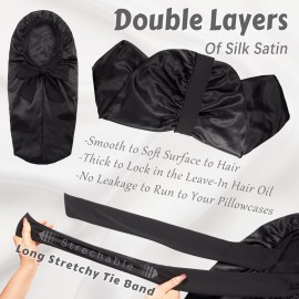 PHILIGHTS Long Bonnet with Tie Band, Satin Silk Hair Bonnet for Sleeping Women, Double Layer Sleep Bonnets for Women, Silky Sleep Cap for Curly Hair & Braids PHILIGHTS Long Bonnet with Tie Band, Satin Silk Hair Bonnet for Sleeping Women, Double Layer Sleep Bonnets for Women, Silky Sleep Cap for Curly Hair & Braids