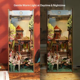 Tonecheer DIY Book Nook Kit for Adults, Wooden 3D Puzzle Bookend Bookshelf Insert Decor, Chinese Booknook Miniature House Kit with Dust Cover and Body Motion Sensor LED Light (Dream of Red Mansions)