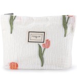 URSKYTOUS Tulip Makeup Bag Travel Cute Floral Cosmetic Bags for Women Large Embroidery Makeup Pouch Zipper Cosmetic Pouch for Purse Aesthetic Make up Organizer Bag Portable Toiletry Bag