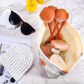 URSKYTOUS Tulip Makeup Bag Travel Cute Floral Cosmetic Bags for Women Large Embroidery Makeup Pouch Zipper Cosmetic Pouch for Purse Aesthetic Make up Organizer Bag Portable Toiletry Bag