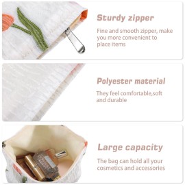 URSKYTOUS Tulip Makeup Bag Travel Cute Floral Cosmetic Bags for Women Large Embroidery Makeup Pouch Zipper Cosmetic Pouch for Purse Aesthetic Make up Organizer Bag Portable Toiletry Bag