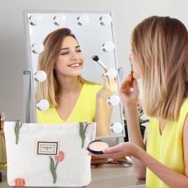 URSKYTOUS Tulip Makeup Bag Travel Cute Floral Cosmetic Bags for Women Large Embroidery Makeup Pouch Zipper Cosmetic Pouch for Purse Aesthetic Make up Organizer Bag Portable Toiletry Bag