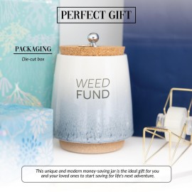 Pavilion Gift Company - Weed Fund 6.5-inch Unique Ceramic Piggy Bank Savings Bank Money Jar with Cork Base and Cork Lid, Ombre Blue