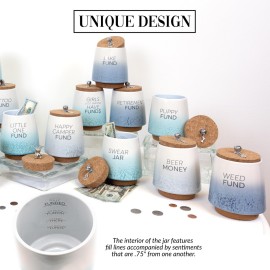 Pavilion Gift Company - Weed Fund 6.5-inch Unique Ceramic Piggy Bank Savings Bank Money Jar with Cork Base and Cork Lid, Ombre Blue