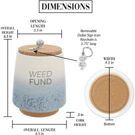 Pavilion Gift Company - Weed Fund 6.5-inch Unique Ceramic Piggy Bank Savings Bank Money Jar with Cork Base and Cork Lid, Ombre Blue