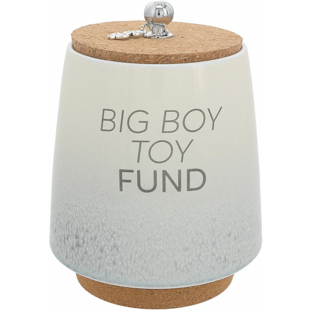 Pavilion Gift Company - Big Boy Toy Fund 6.5-inch Unique Ceramic Piggy Bank Savings Bank Money Jar with Cork Base and Cork Lid, Ombre Gray
