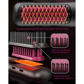 NOVUS Porta Mini Hair Straightening Brush for Travel- Cordless & USB Rechargeable,Ionic Hot Comb for Frizz-Free Shine,Lightweight & Anti-Scald & Quick Styling
